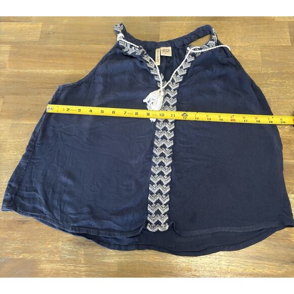 Women's Passport Sleeveless Top Shirt Blouse Size L, Blue/Brown, Boho - Picture 7 of 7